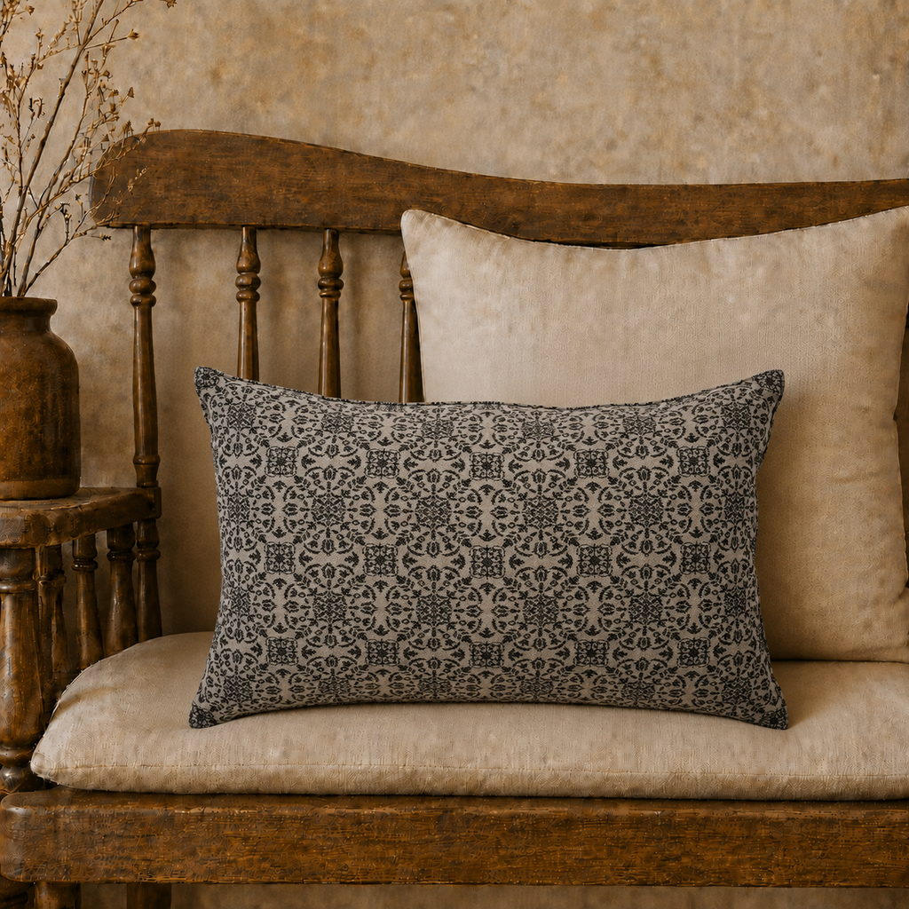 Black Tan Jacquard Throw Pillow 14x22 – Custom House