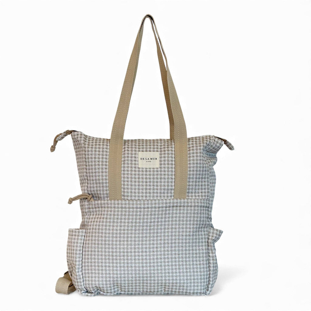 Gingham Jacquard Backpack - Shoulder Bag – Beige & Ecru (Vison)