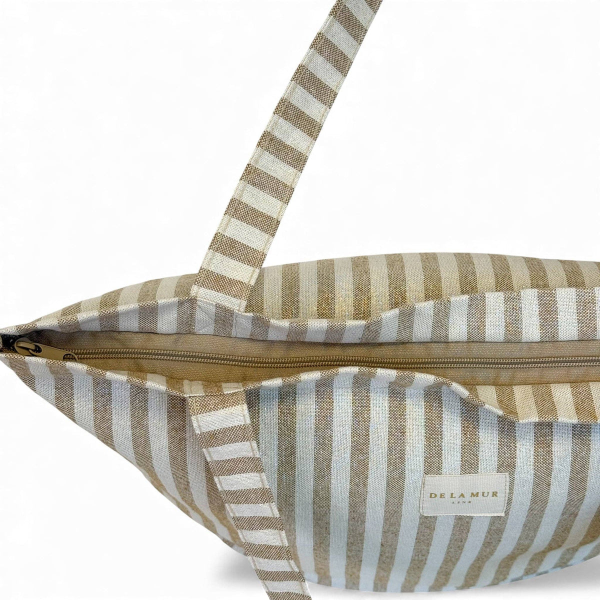 Striped Large Zippered Tote Bag – Beige & Gold (Lumos)