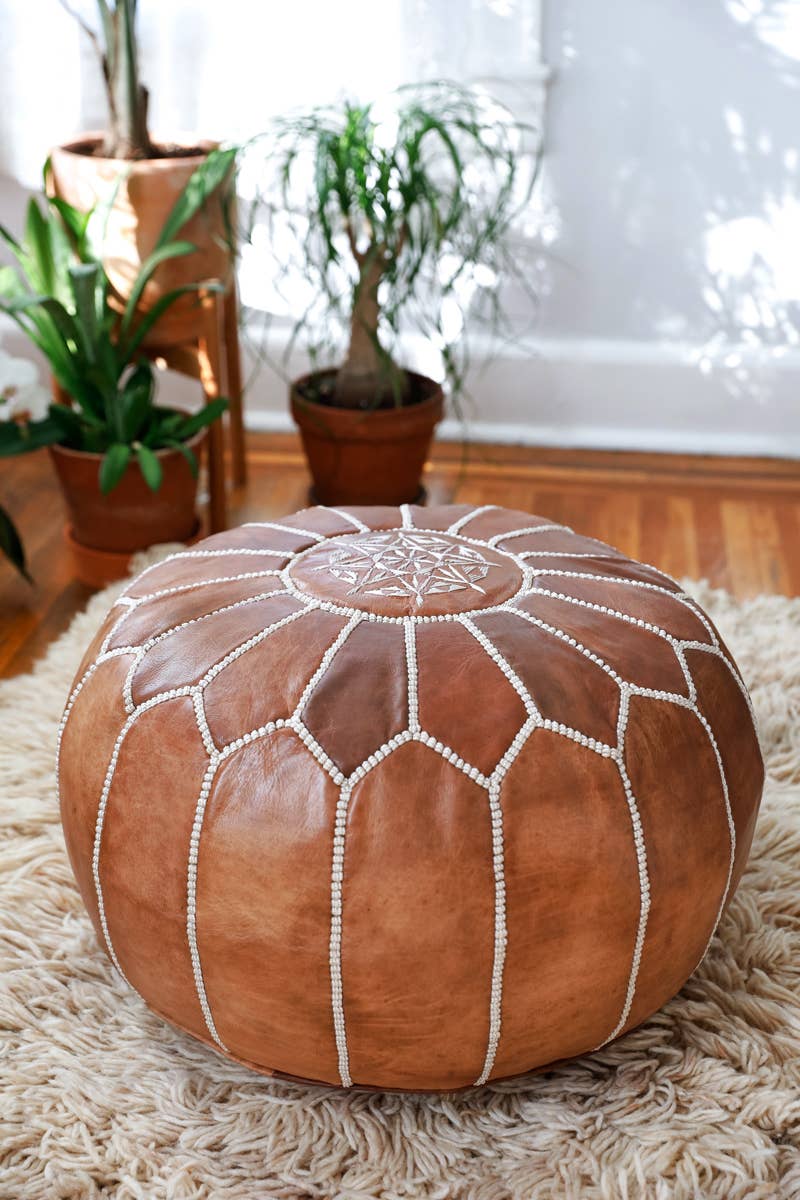 Genuine Leather MoroccanPouf - Brown 19 x 13"