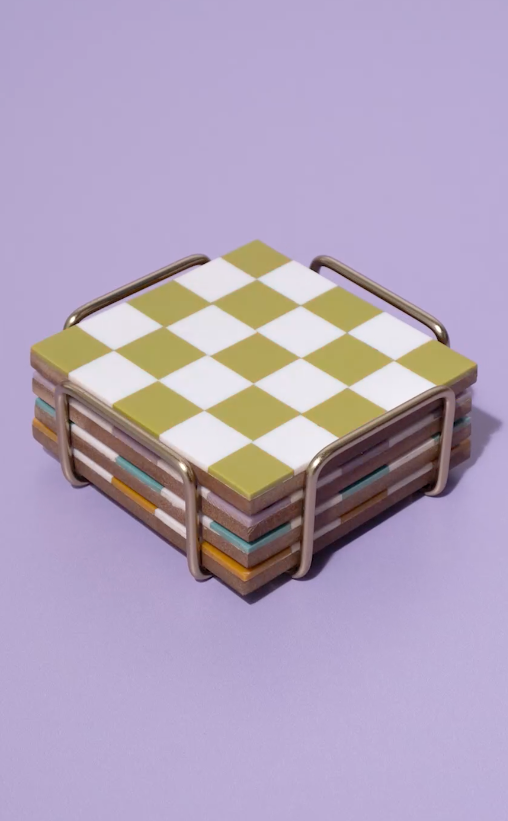 Checkered Coasters Colored with Stand