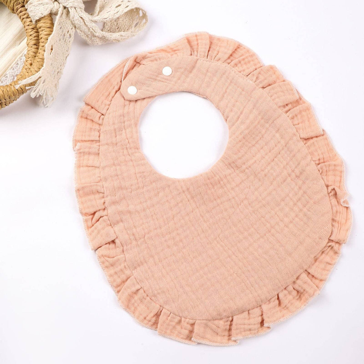 Cotton Baby Bib with Ruffled Edges - Cute Cartoon Design
