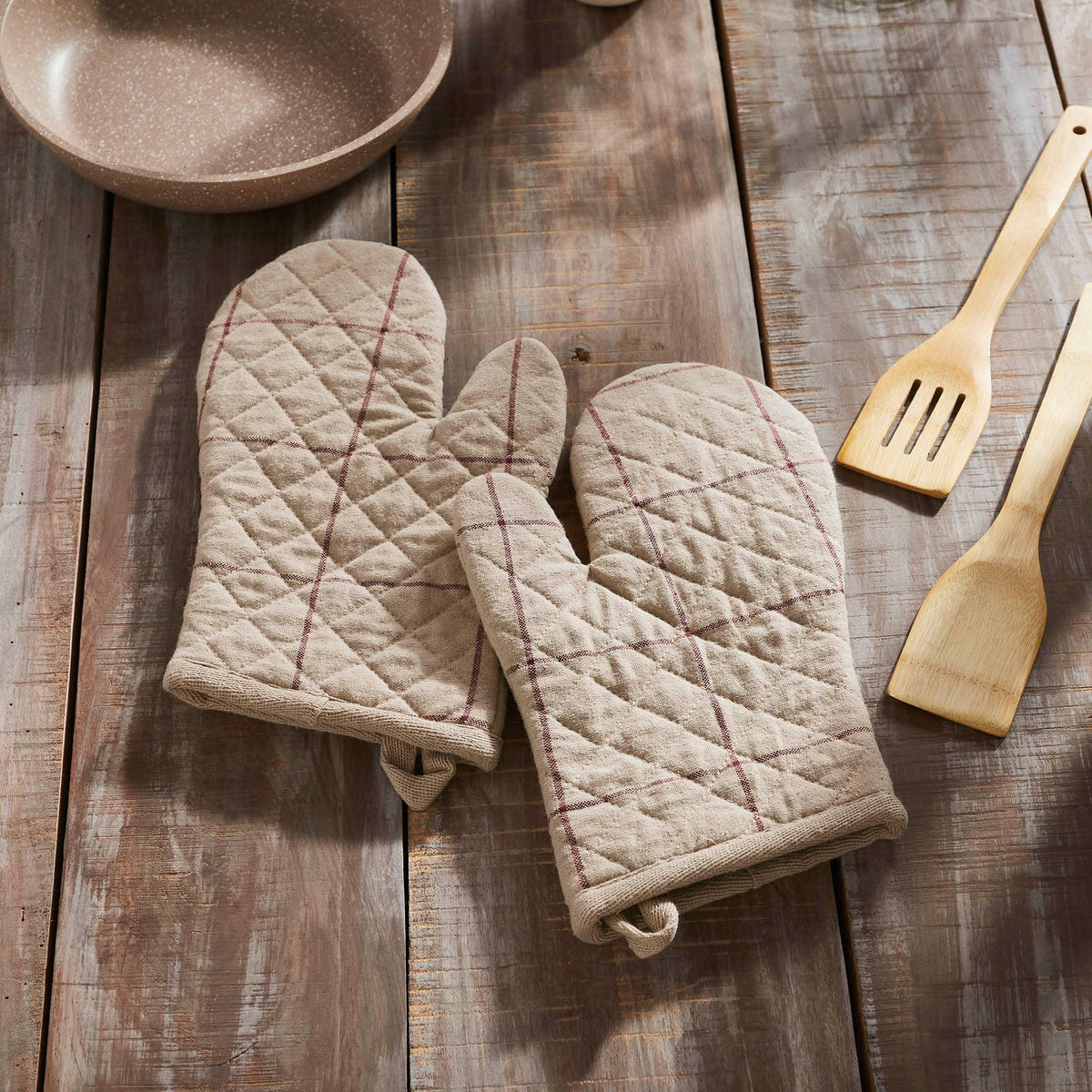 Burgundy Windowpane Oven Mitt Set of 2 Connell