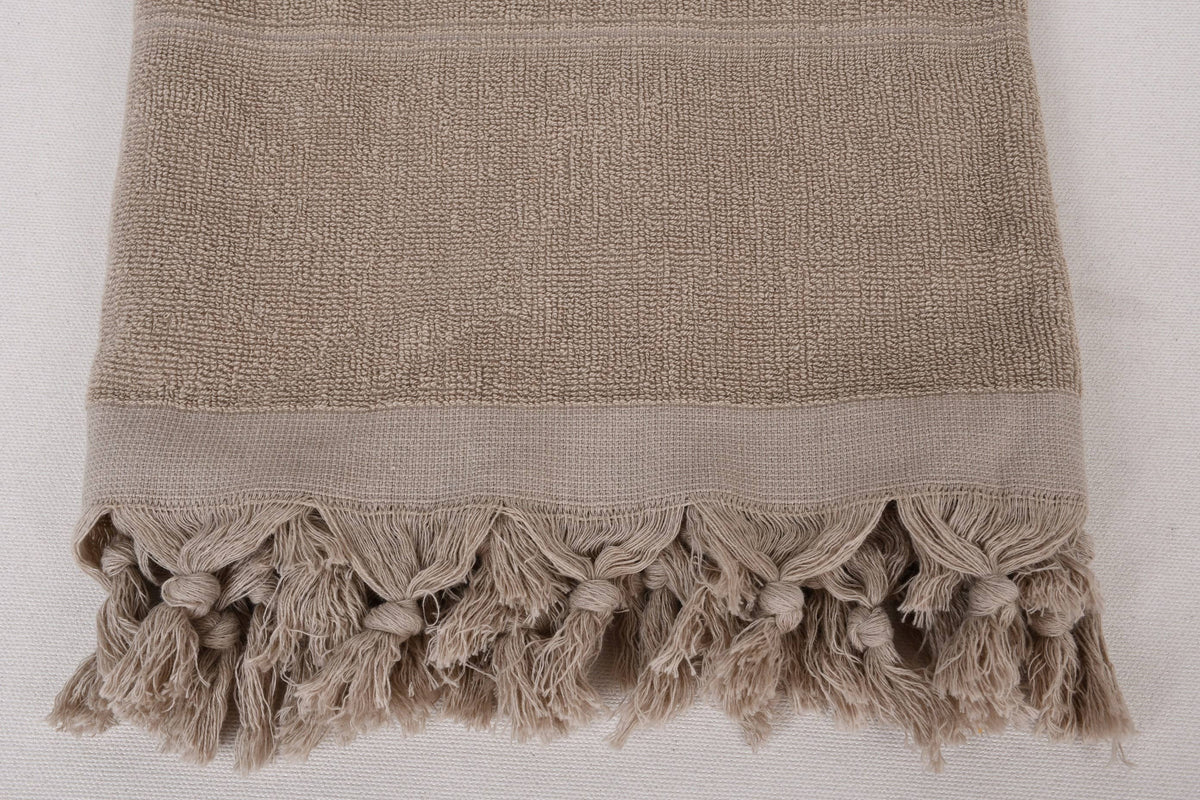 Organic Turkish Beach Towel, Beige Striped Cotton Peshtemal
