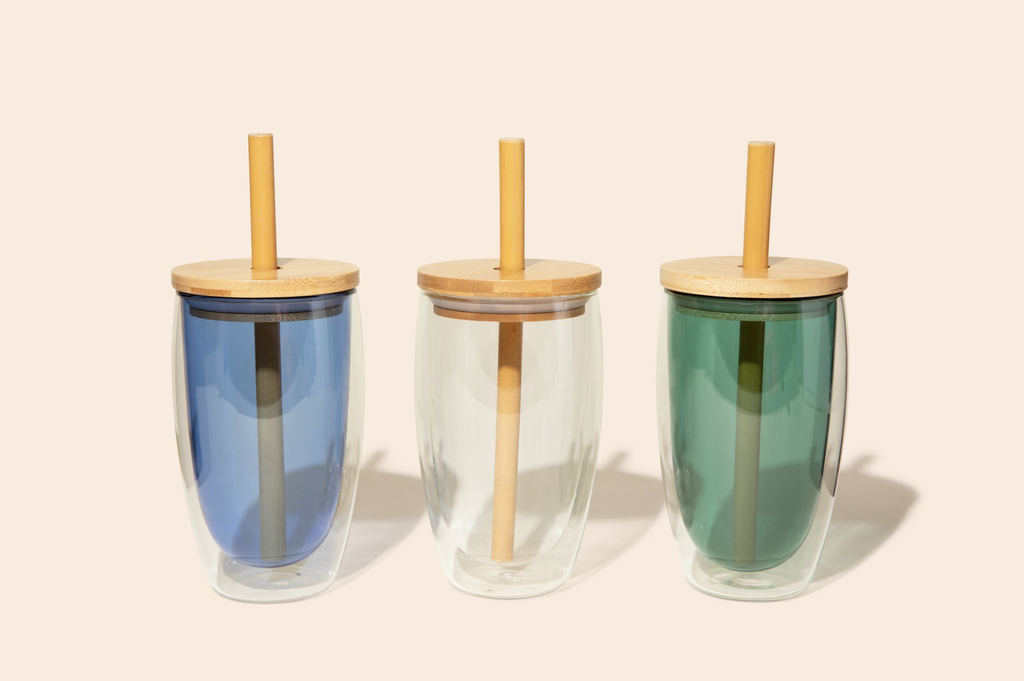 Reusable Glass Tumbler Cup + Bamboo Straw | Summer Best