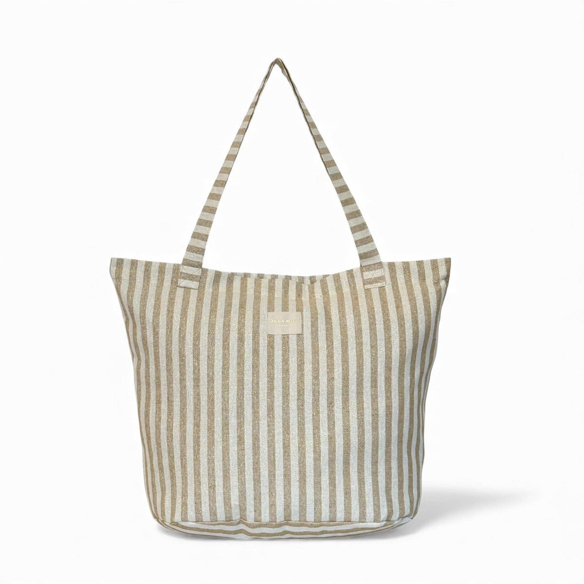 Striped Large Zippered Tote Bag – Beige & Gold (Lumos)