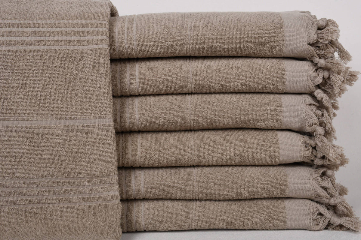Organic Turkish Beach Towel, Beige Striped Cotton Peshtemal