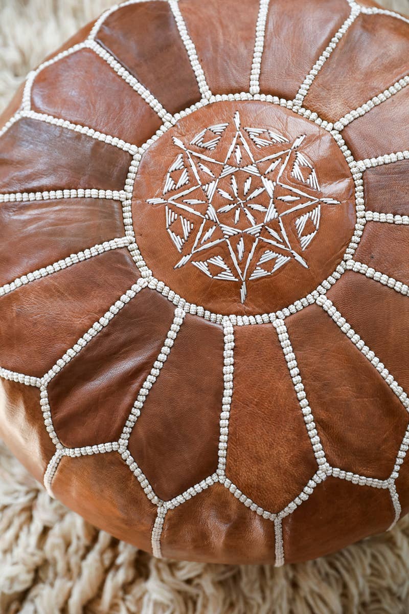 Genuine Leather MoroccanPouf - Brown 19 x 13"