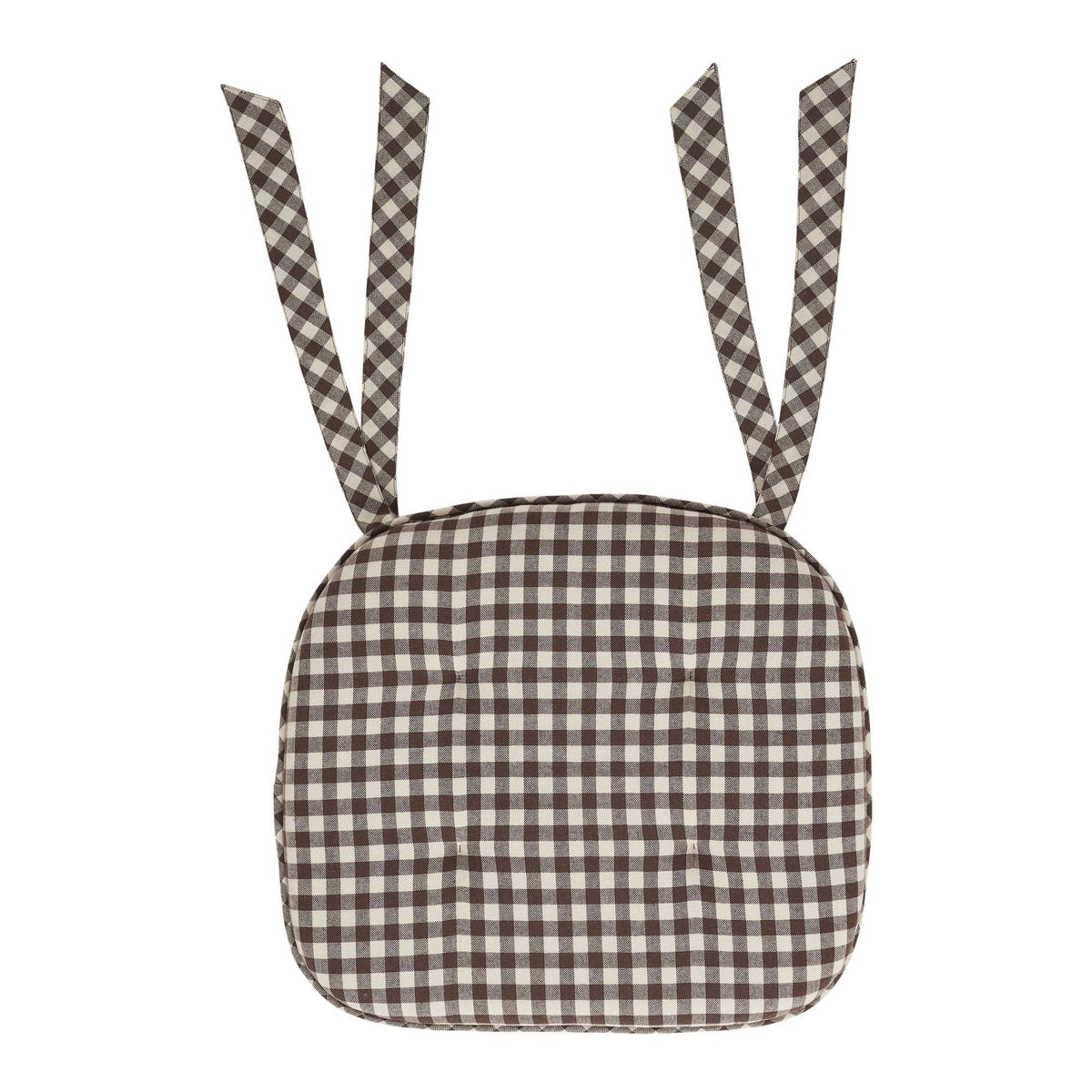 Coffee Brown Gingham Chair Pad - Firm Foam Farmhouse Cushion
