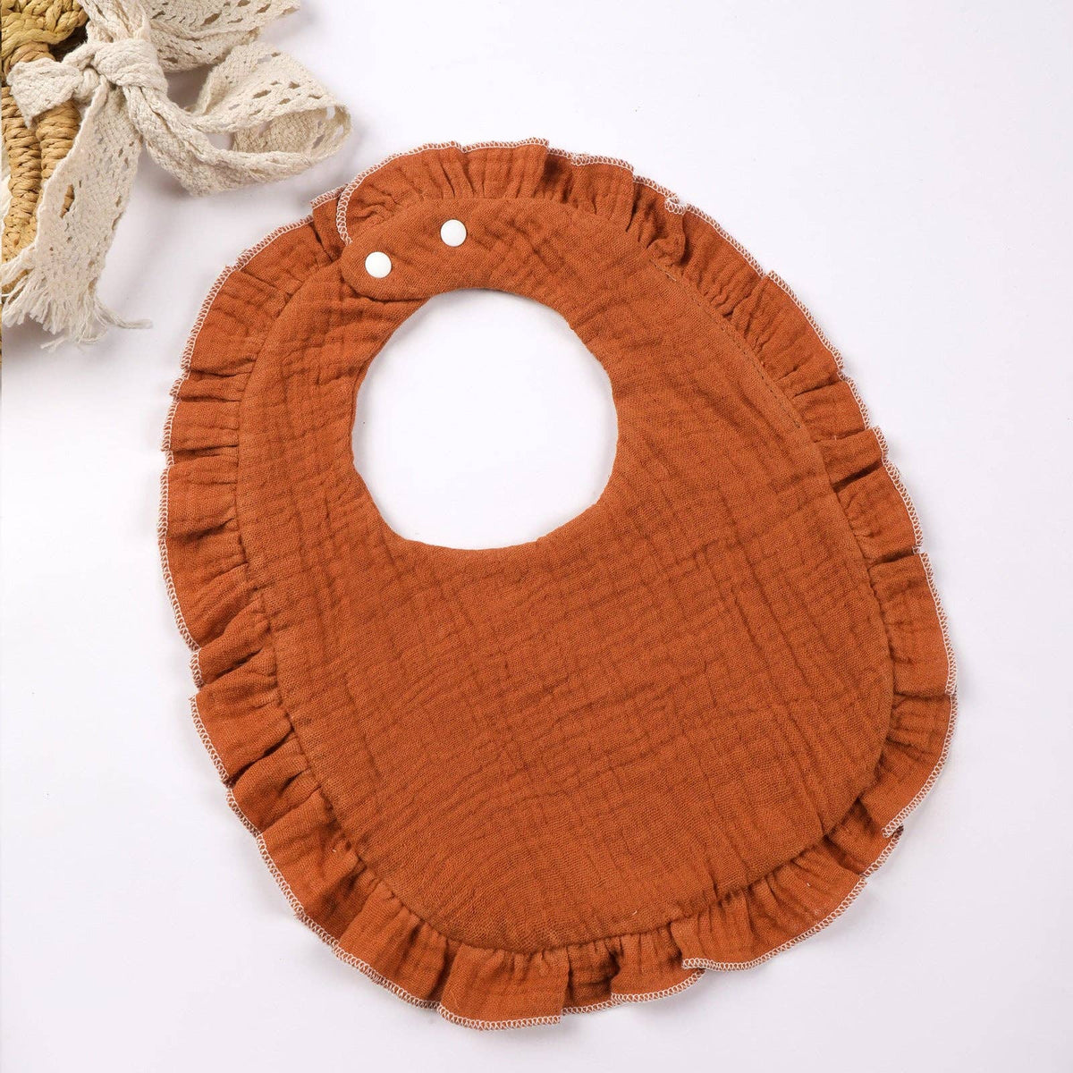 Cotton Baby Bib with Ruffled Edges - Cute Cartoon Design