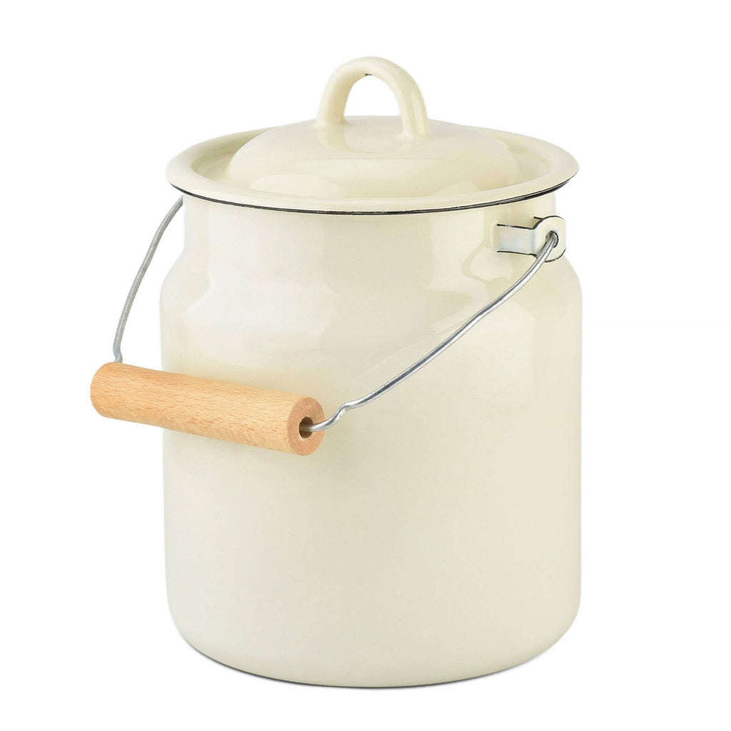 Ivory Vintage Enamel Milk Can with Lid 2L