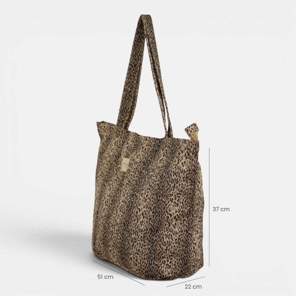 Leopard Jacquard Large Zippered Tote Bag – Beige & Black (Leo)