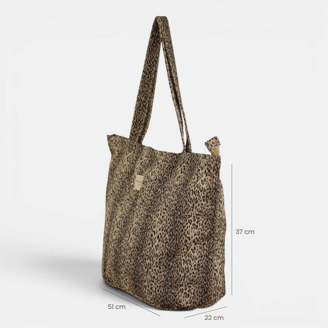 Leopard Jacquard Large Zippered Tote Bag – Beige & Black (Leo)