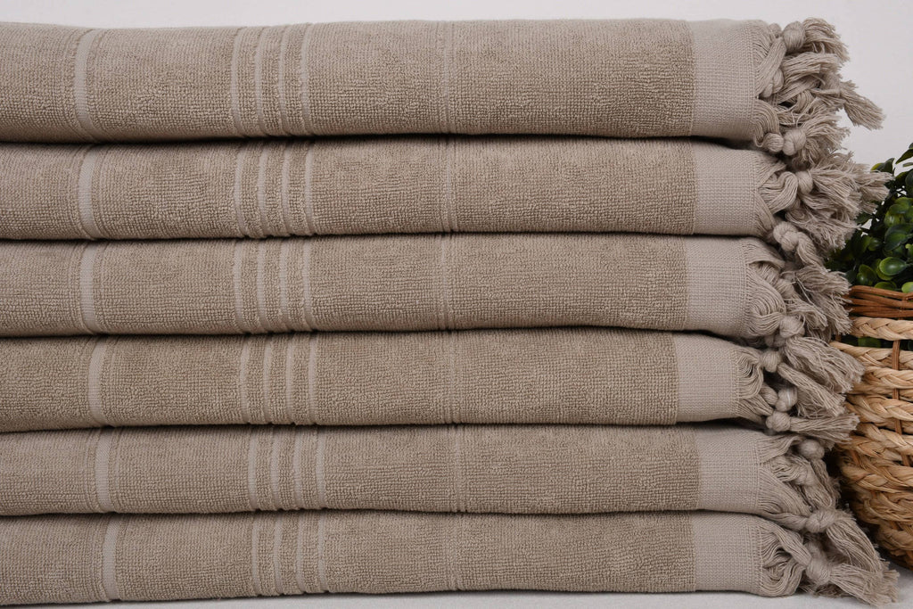 Organic Turkish Beach Towel, Beige Striped Cotton Peshtemal