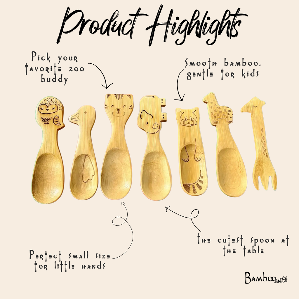 Bamboo Animal Kids & Toddler Utensils