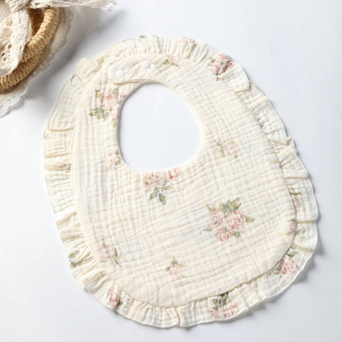 Cotton Baby Bib with Ruffled Edges - Cute Cartoon Design