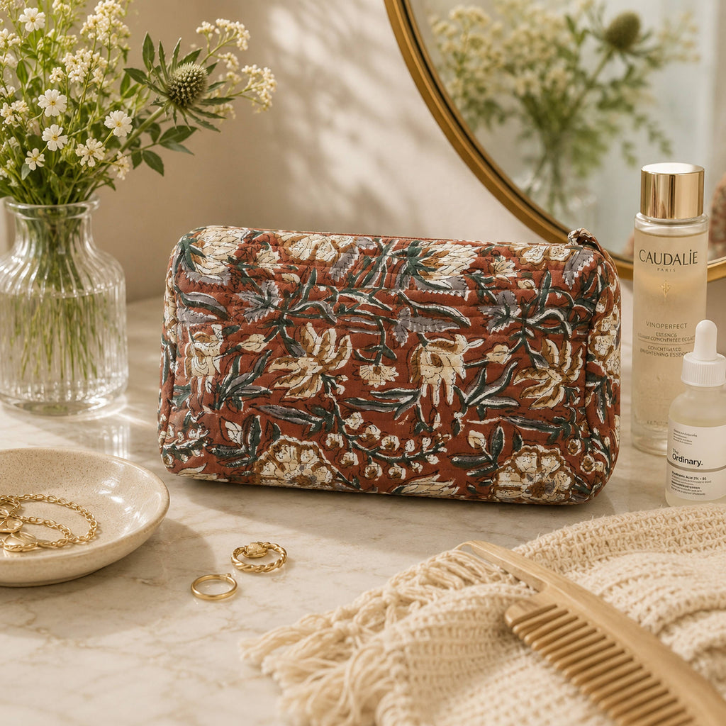 Hand Block Print Cosmetic Bag