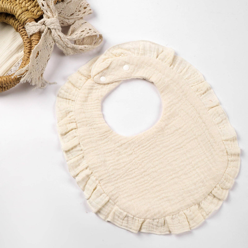 Cotton Baby Bib with Ruffled Edges - Cute Cartoon Design