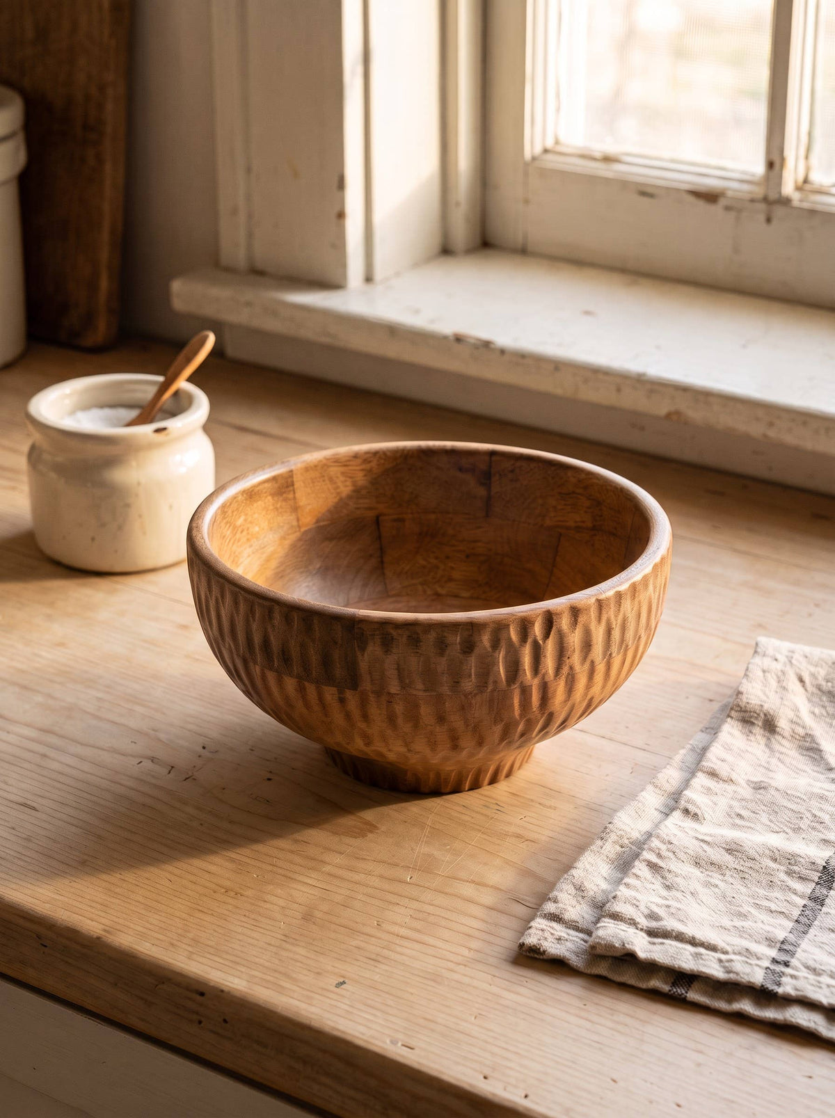 Textured Wood Footed Bowl