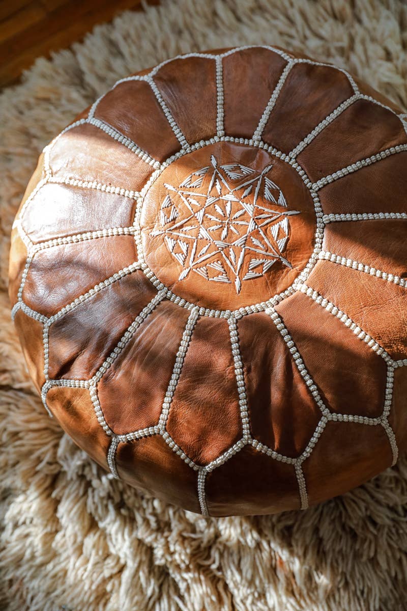 Genuine Leather MoroccanPouf - Brown 19 x 13"