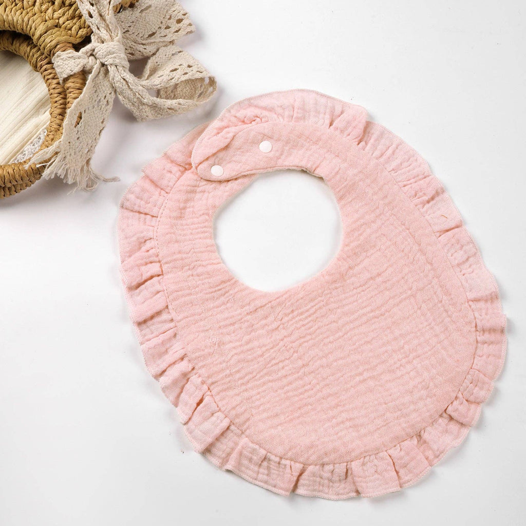 Cotton Baby Bib with Ruffled Edges - Cute Cartoon Design
