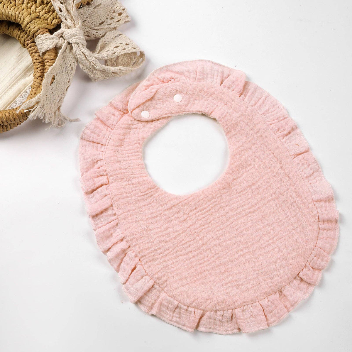 Cotton Baby Bib with Ruffled Edges - Cute Cartoon Design