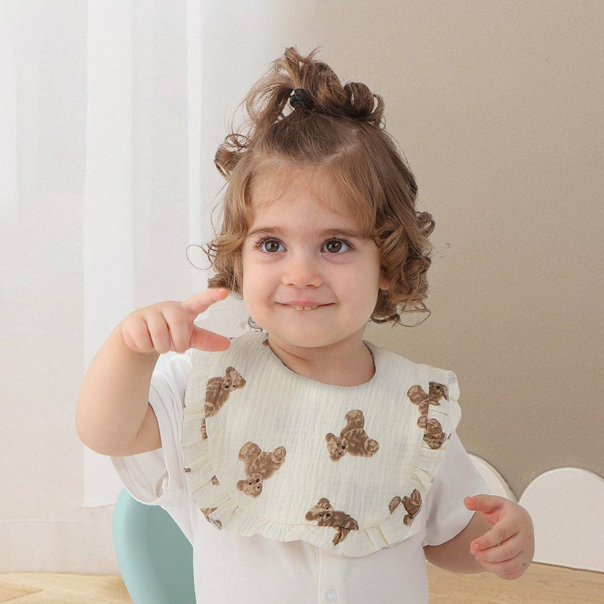 Cotton Baby Bib with Ruffled Edges - Cute Cartoon Design