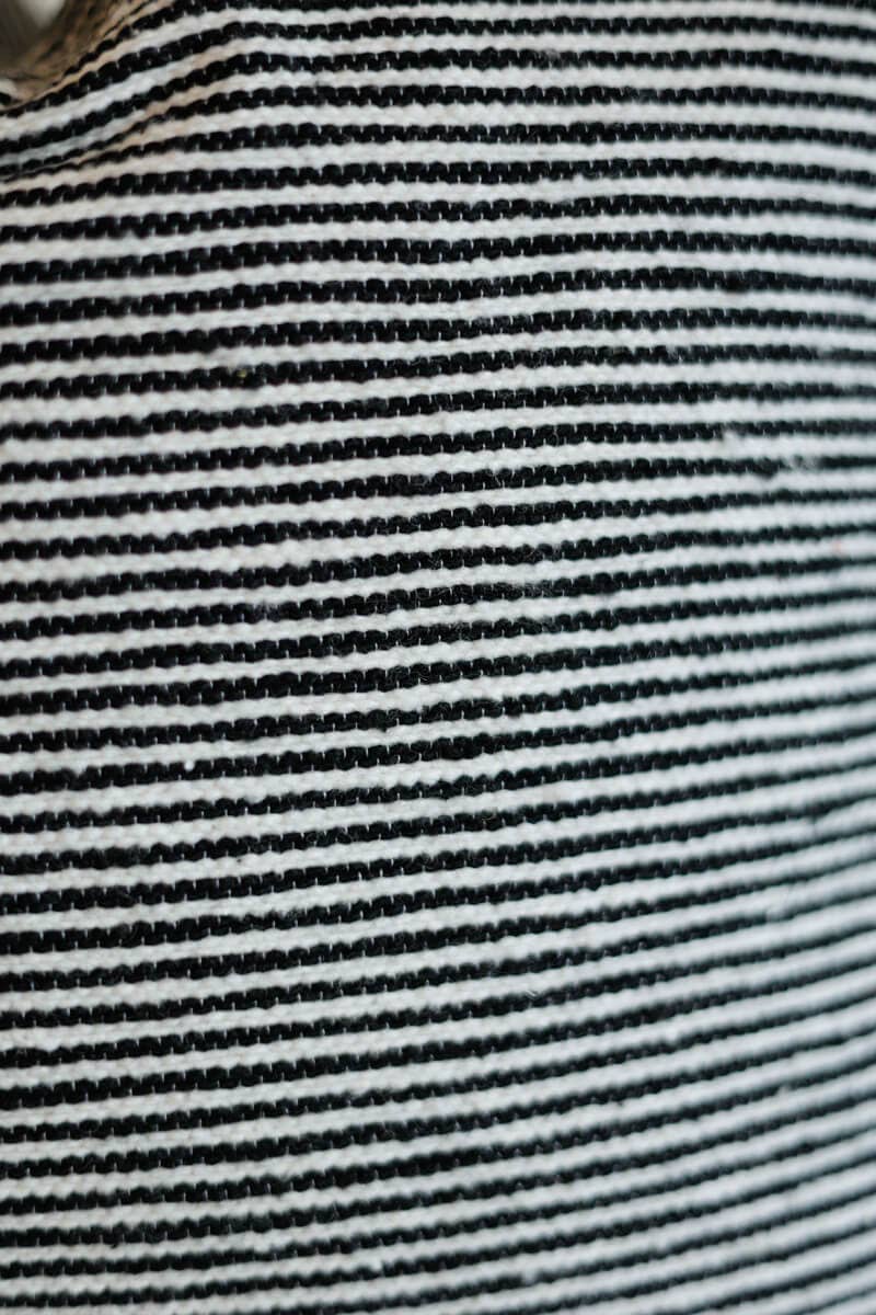 20" Moroccan Pom Pom Pillow - Black+White Stripe w. Mustard