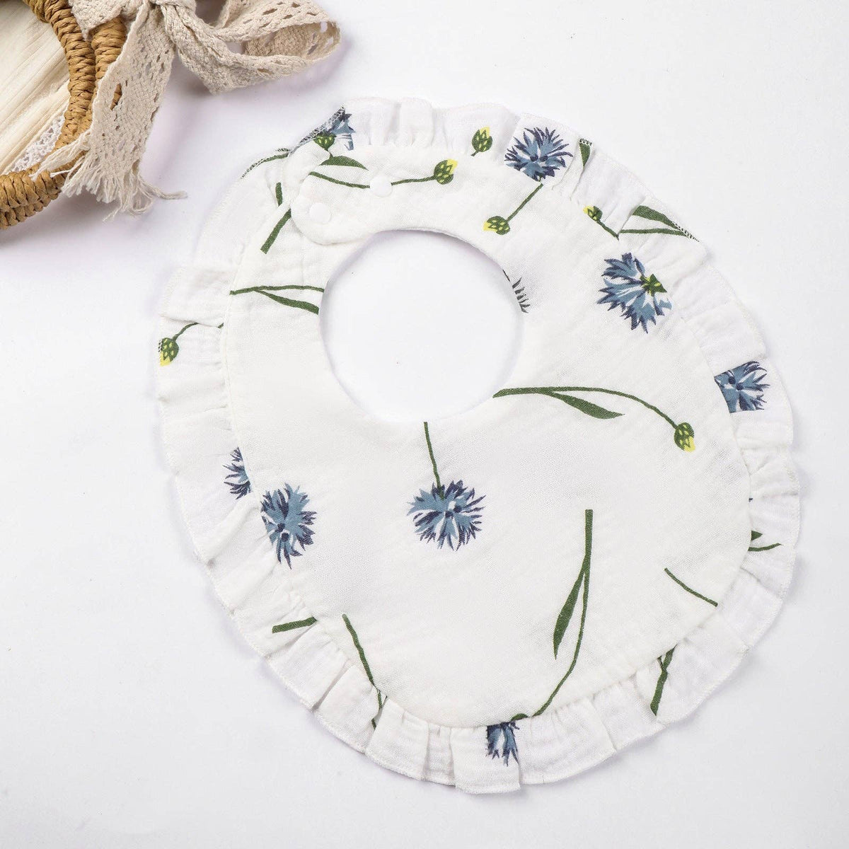 Cotton Baby Bib with Ruffled Edges - Cute Cartoon Design
