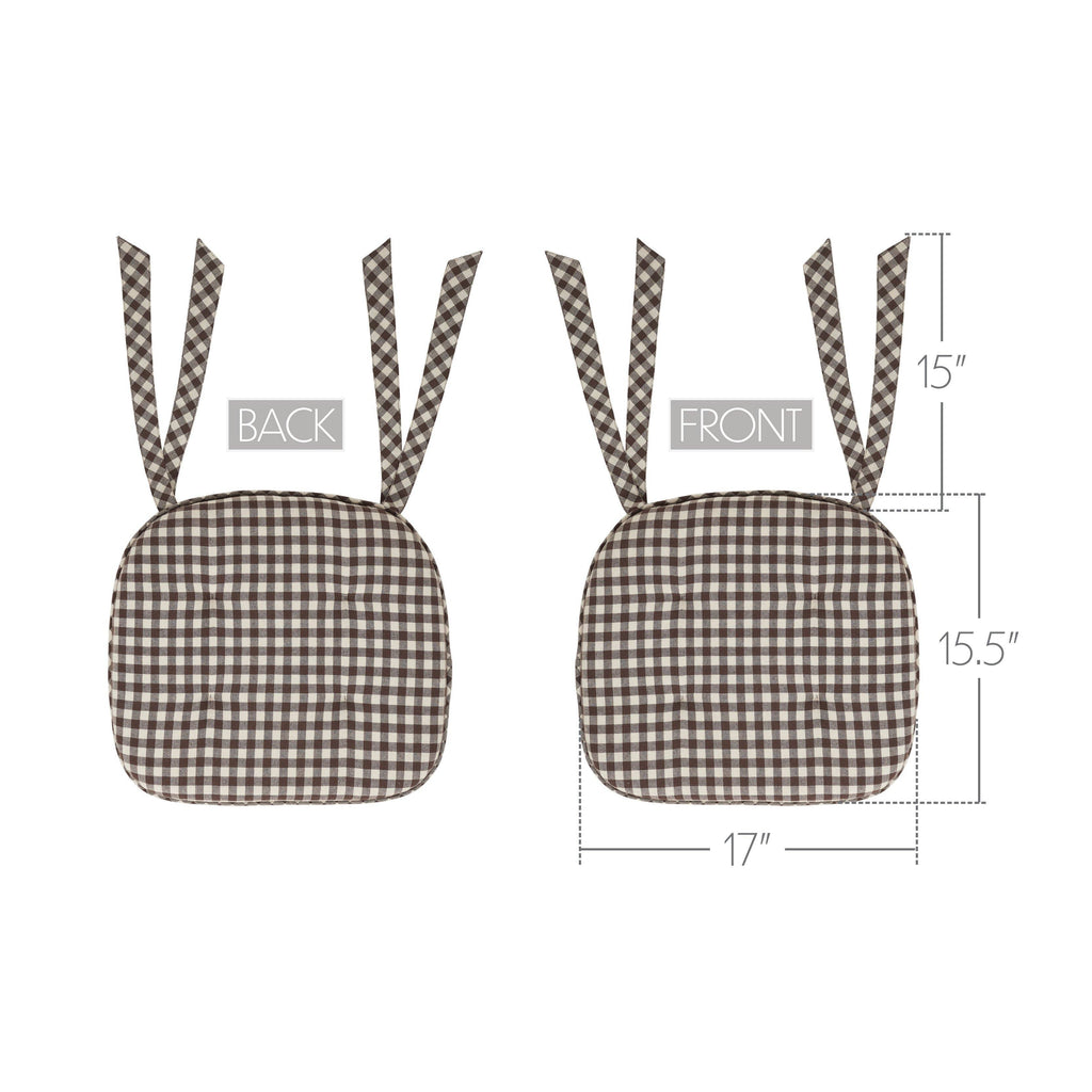 Coffee Brown Gingham Chair Pad - Firm Foam Farmhouse Cushion