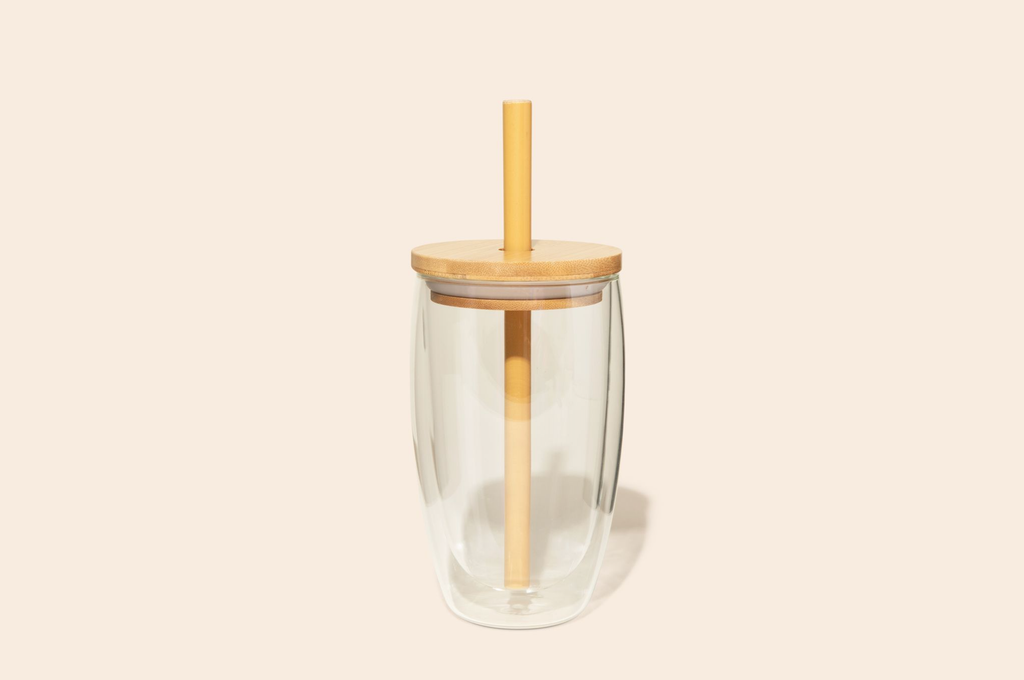 Reusable Glass Tumbler Cup + Bamboo Straw | Summer Best