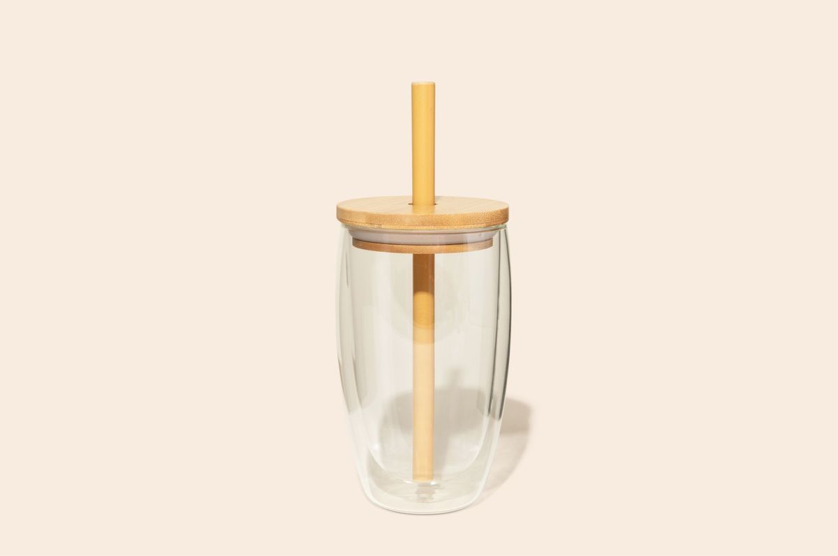 Reusable Glass Tumbler Cup + Bamboo Straw | Summer Best