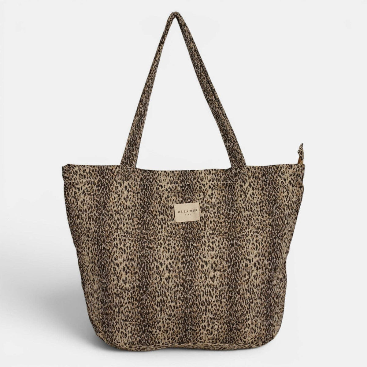 Leopard Jacquard Large Zippered Tote Bag – Beige & Black (Leo)