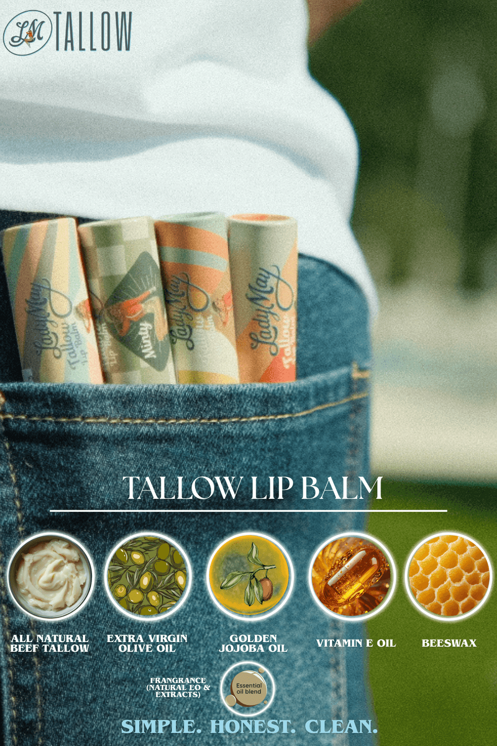 Tallow Lip Balm - CHOOSE A FLAVOR - Natural Beef Tallow Lip Moisturizer with Beeswax & Jojoba Oil