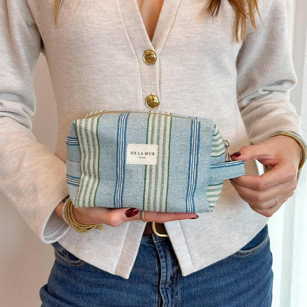 Striped Jacquard Squared Makeup Bag – Blue & Green (Cata)