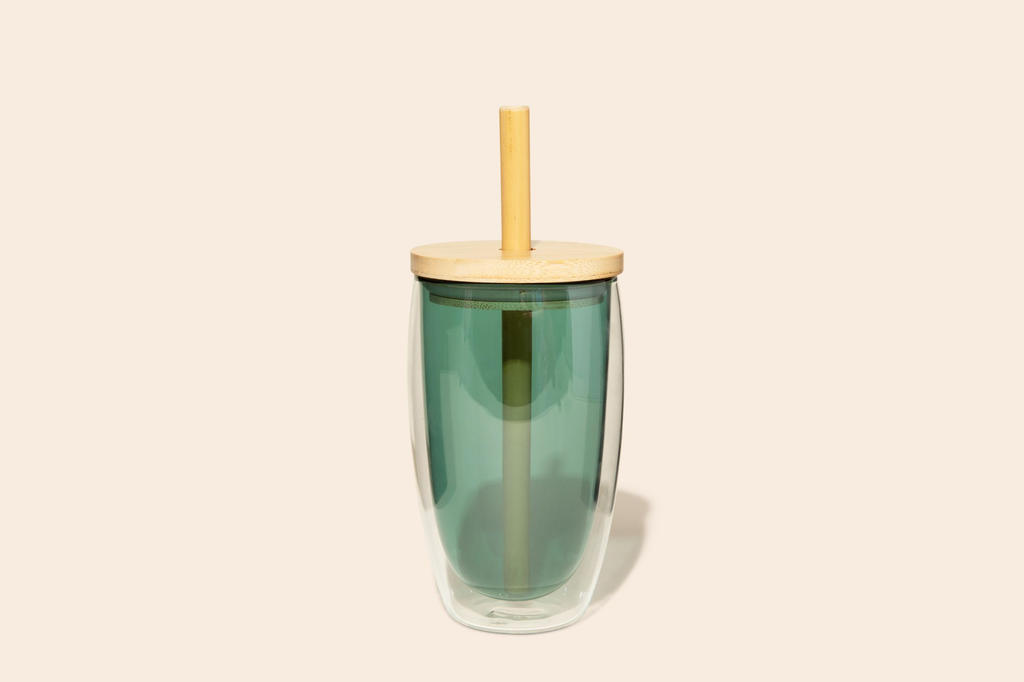 Reusable Glass Tumbler Cup + Bamboo Straw | Summer Best
