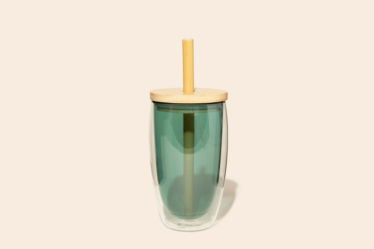 Reusable Glass Tumbler Cup + Bamboo Straw | Summer Best