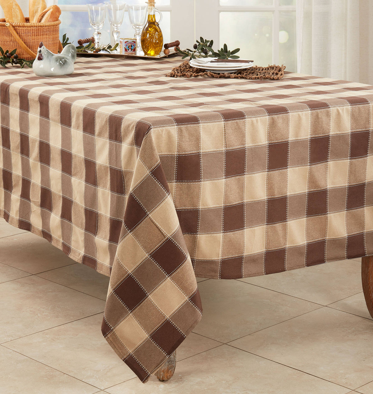 Stitched Plaid Tablecloth