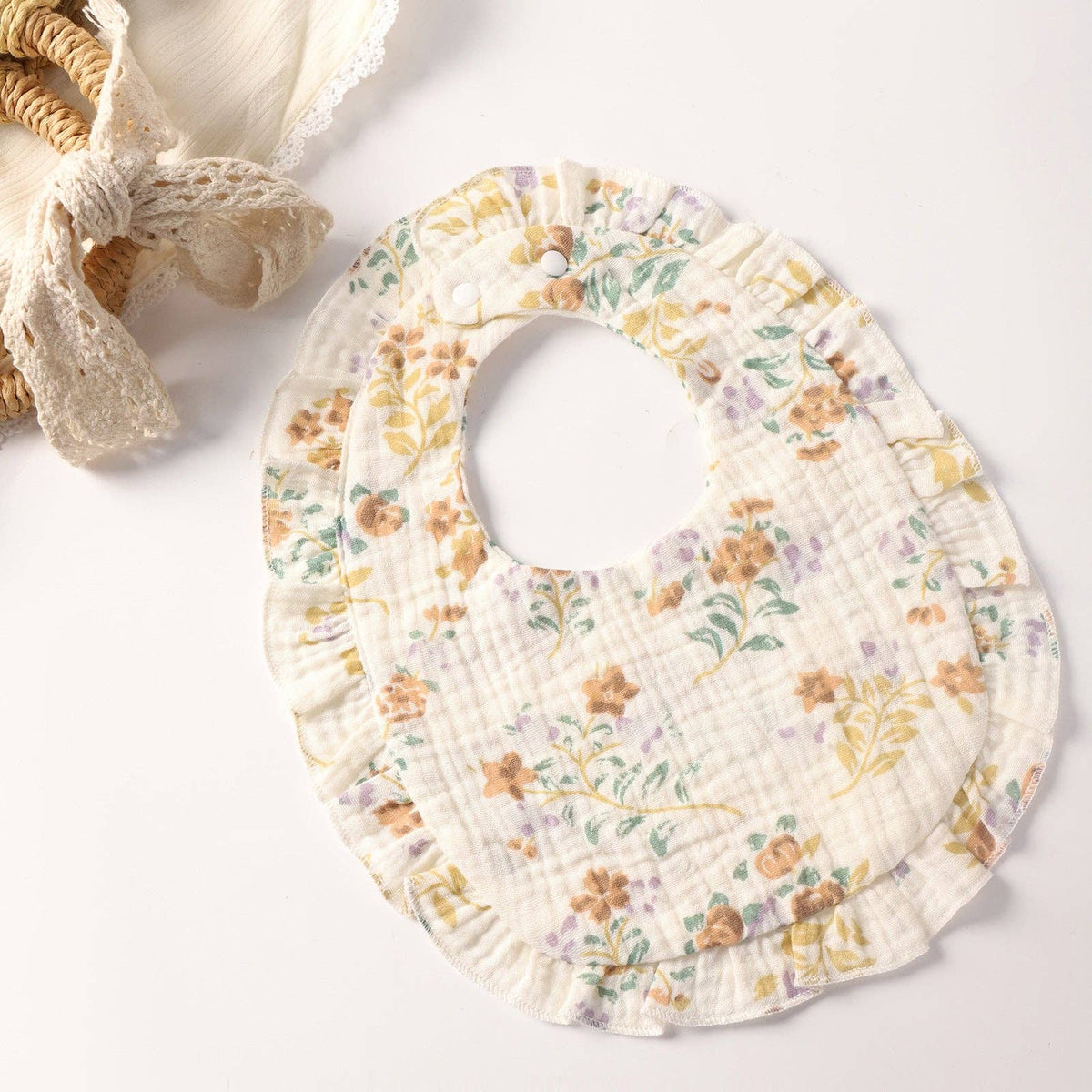 Cotton Baby Bib with Ruffled Edges - Cute Cartoon Design