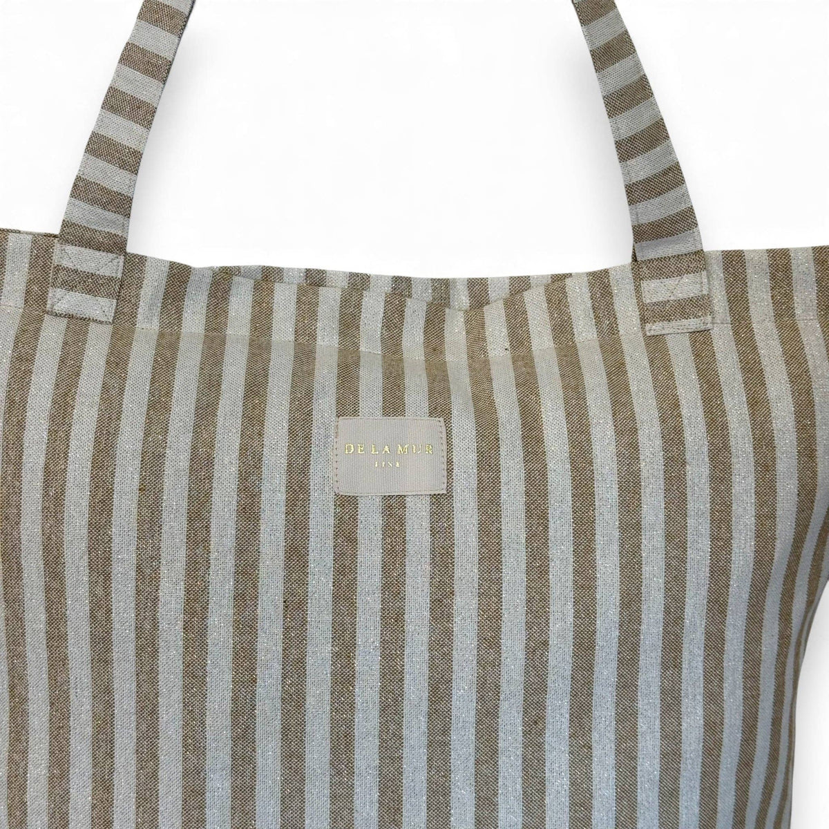 Striped Large Zippered Tote Bag – Beige & Gold (Lumos)