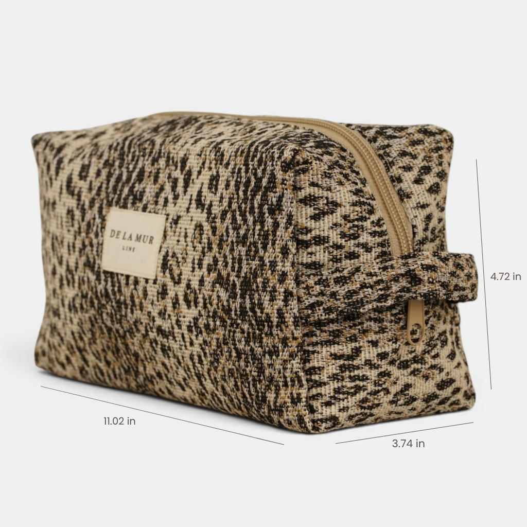 Leopard Jacquard Squared Makeup Bag – Beige & Black (Leo)