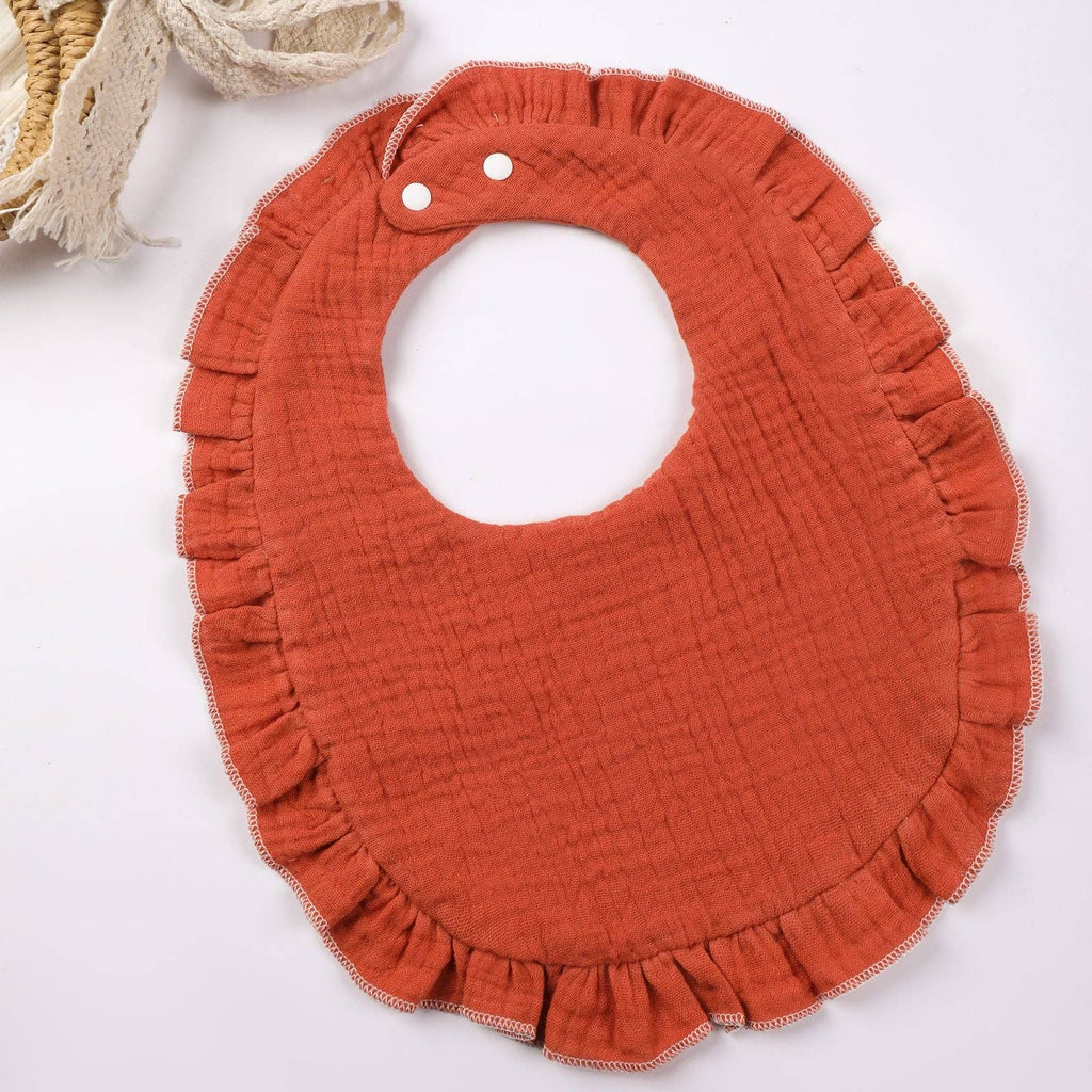 Cotton Baby Bib with Ruffled Edges - Cute Cartoon Design