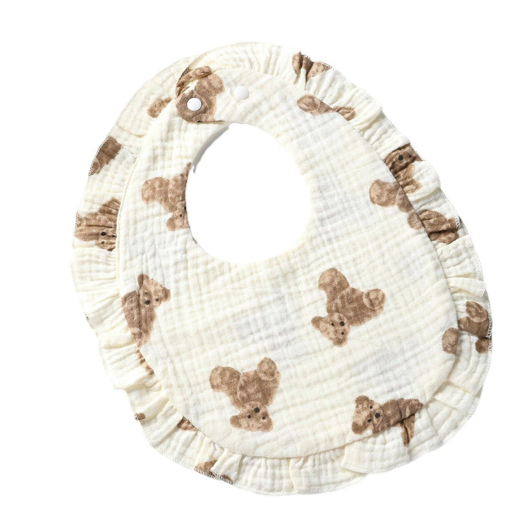 Cotton Baby Bib with Ruffled Edges - Cute Cartoon Design