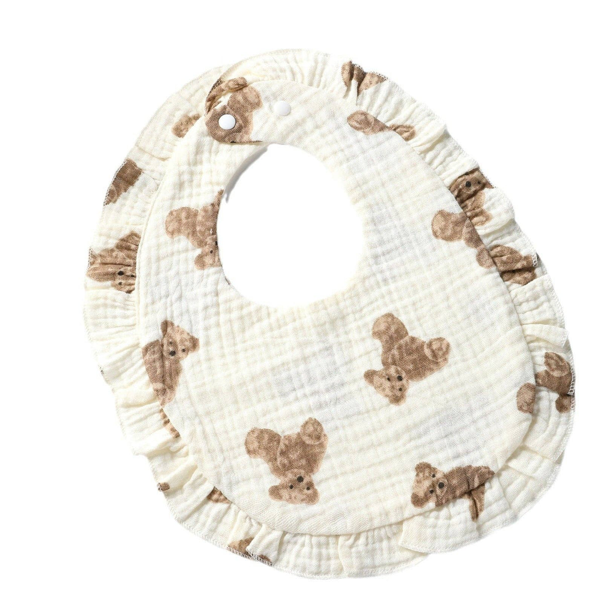 Cotton Baby Bib with Ruffled Edges - Cute Cartoon Design