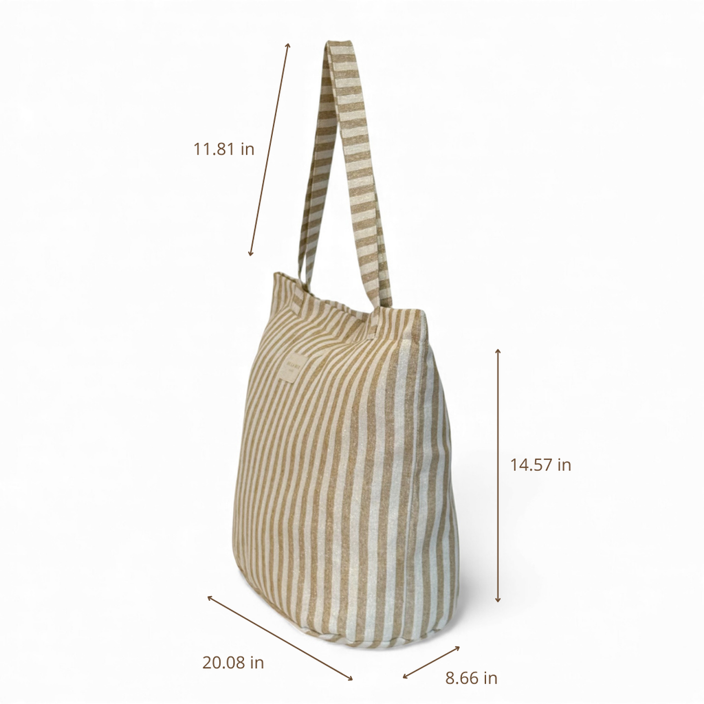 Striped Large Zippered Tote Bag – Beige & Gold (Lumos)