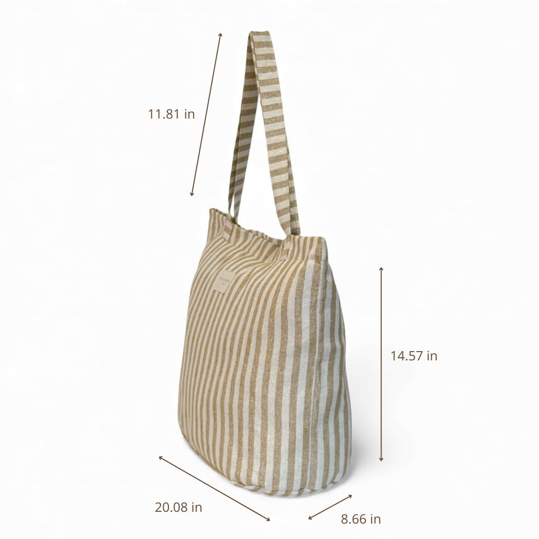 Striped Large Zippered Tote Bag – Beige & Gold (Lumos)