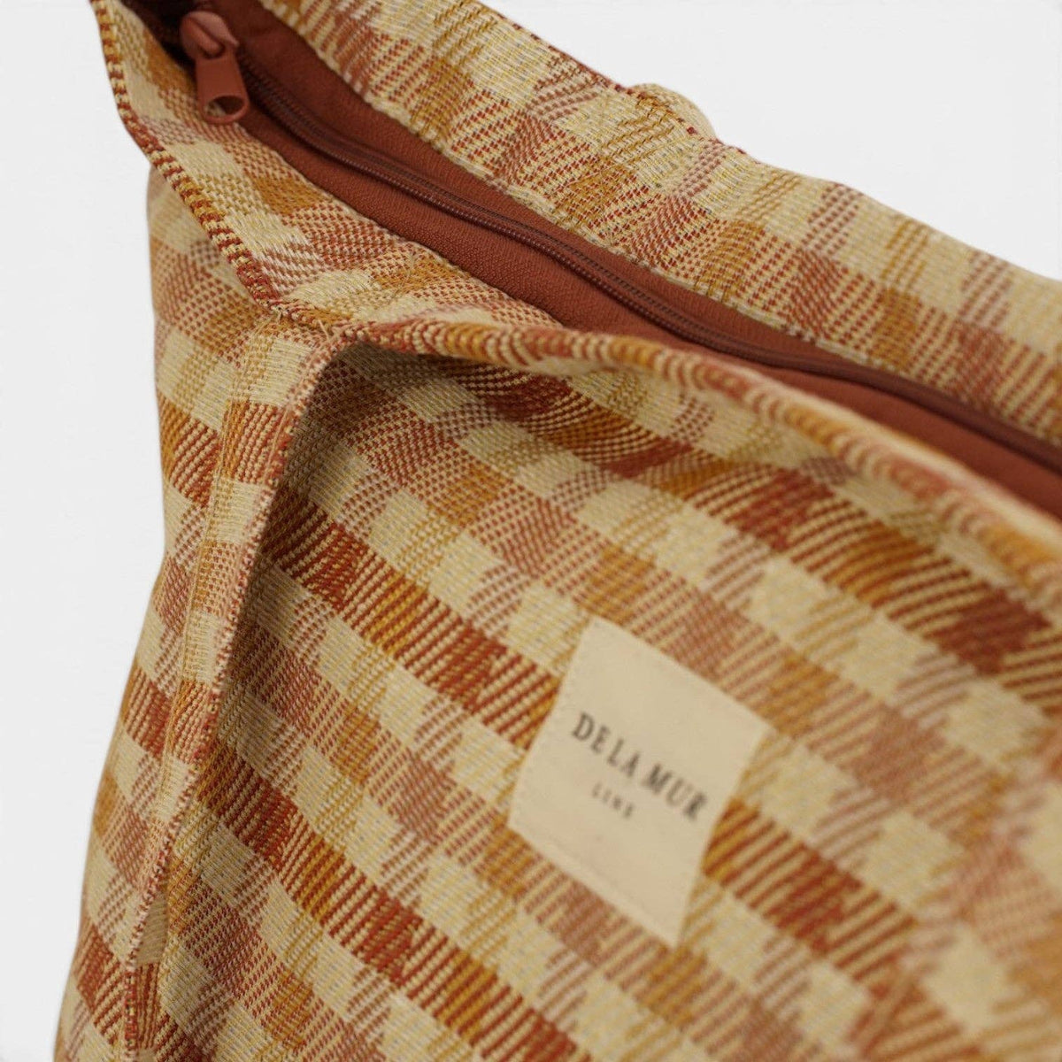 Gingham Jacquard Large Zippered Tote Bag – Terracotta & Orange (Zia)