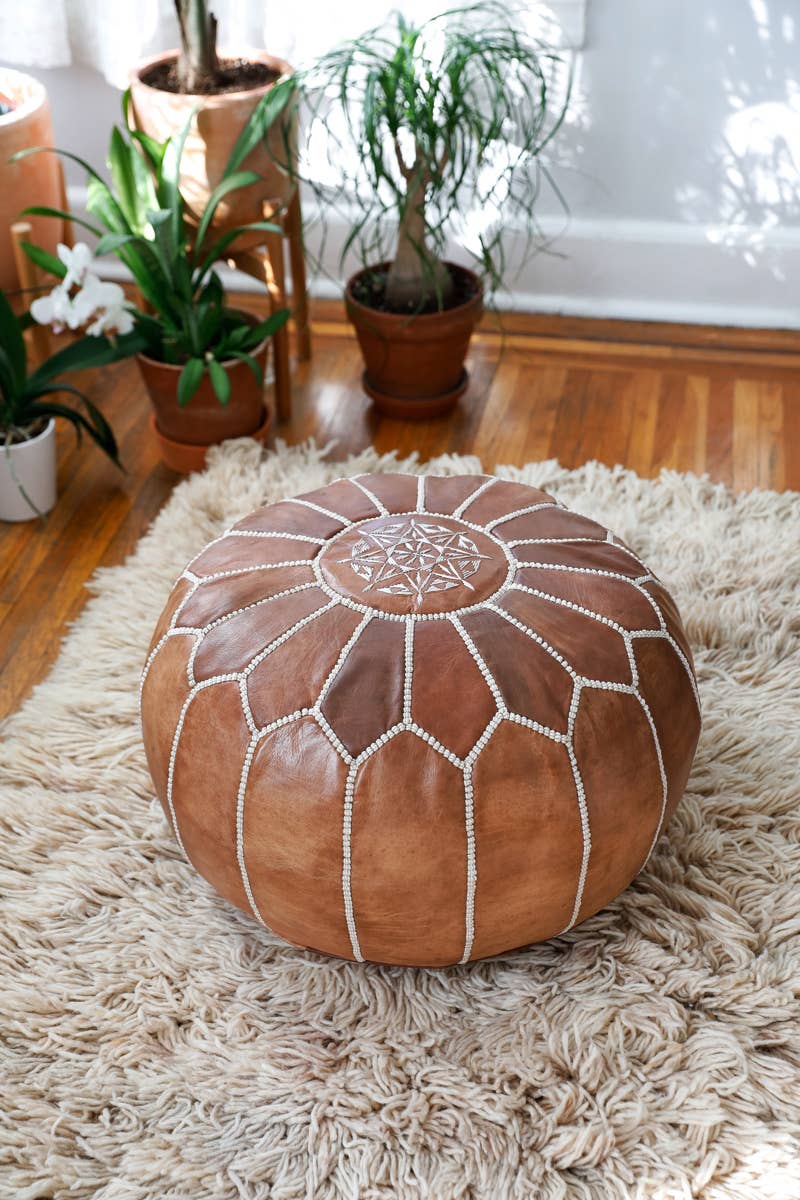Genuine Leather MoroccanPouf - Brown 19 x 13"