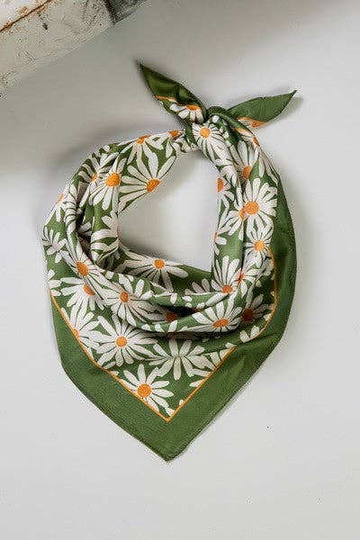 FLOWER SILKY FEEL BANDANA SCARF | 21SC353GRN