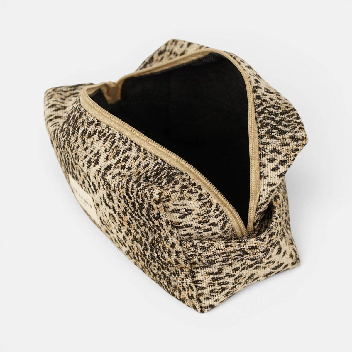 Leopard Jacquard Squared Makeup Bag – Beige & Black (Leo)